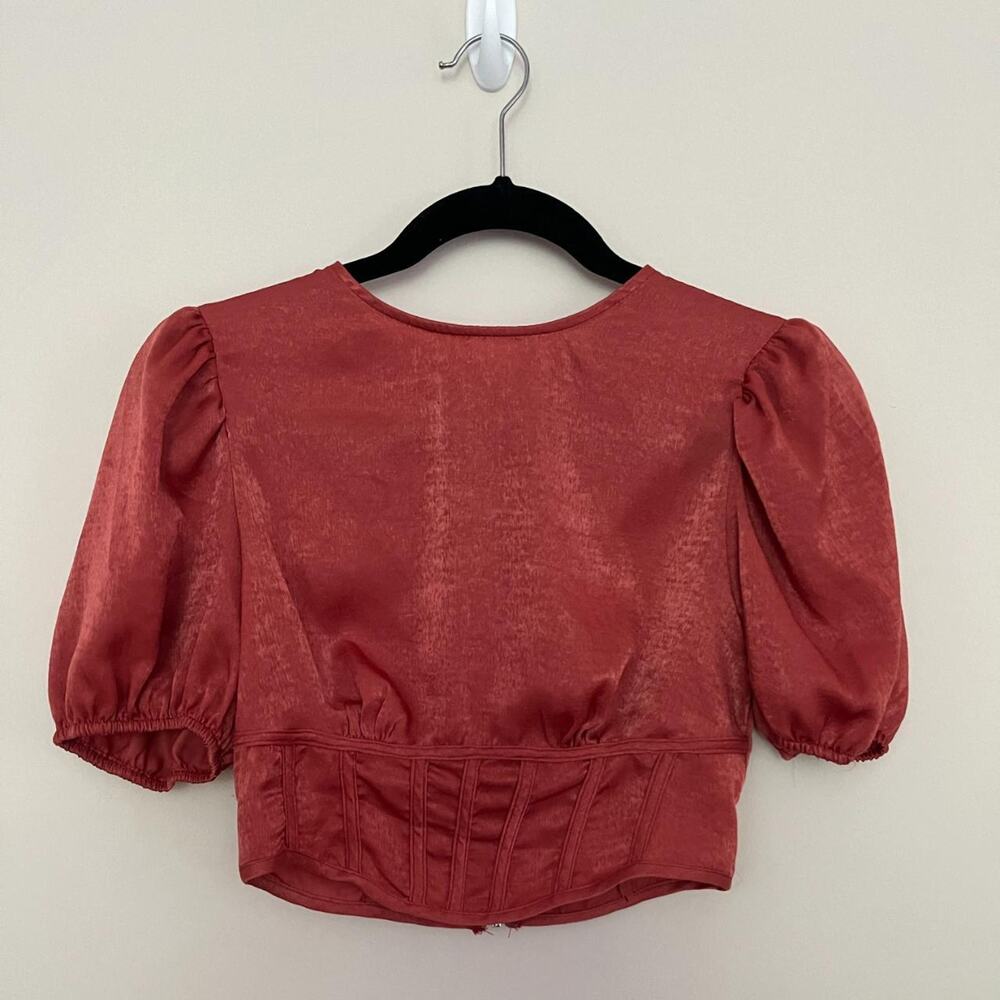 Pretty Little Thing Women's Orange Crop Short Puffy Sleeve Top Cottagecore 2